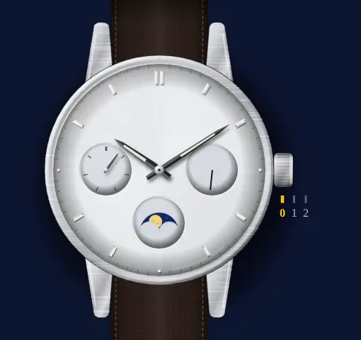 Casio moon phase with day and date dials (module 3744, e.g. MTP-M300) drawing: crown in position 0