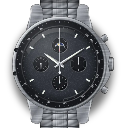 Illustration of the Omega Speedmaster Professional Moonphase (legacy, hand-wound) dial (our own drawing, not a product photo)