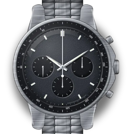 Illustration of the Omega Speedmaster Moonwatch Professional — steel, Hesalite dial (our own drawing, not a product photo)