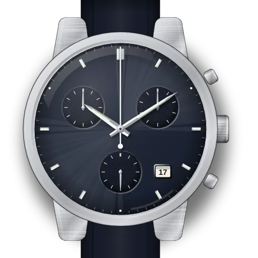 Illustration of the Swatch quartz chronograph (Irony / Chrono, 1/10 s counter) dial (our own drawing, not a product photo)