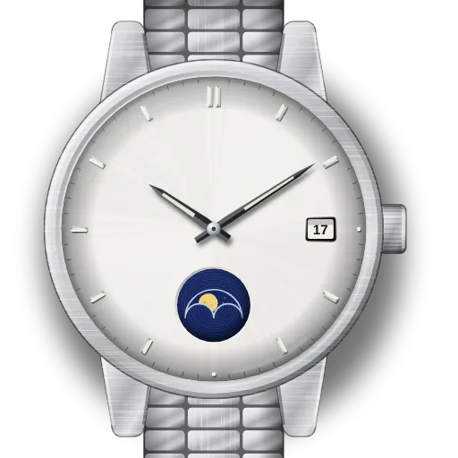 Illustration of the Tissot quartz with moon phase dial (our own drawing, not a product photo)